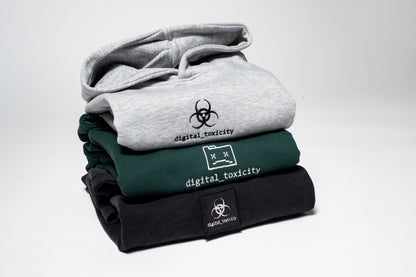 "digital_toxicity" Dark Gray Acid Wash PATCH Hoodie