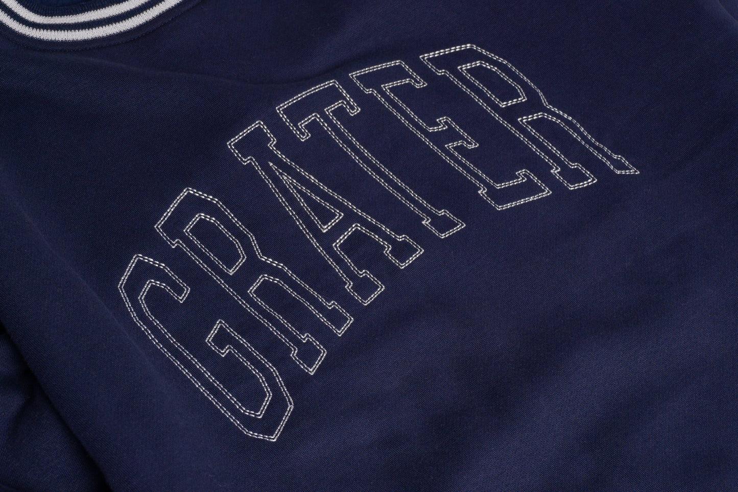 Navy Blue Varsity Crew Neck Sweatshirt